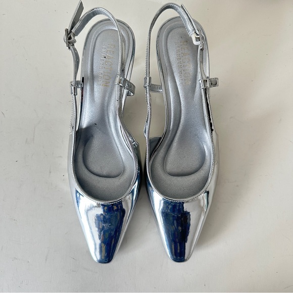 NEW Kenneth Cole Reaction Maggie Silver Kitten Heels Women's Slingback Sz 7M - Picture 4 of 13